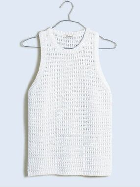 NWT MADEWELL Women’s Crochet-Knit Crewneck Sweater Tank Bright Ivory Small NO992